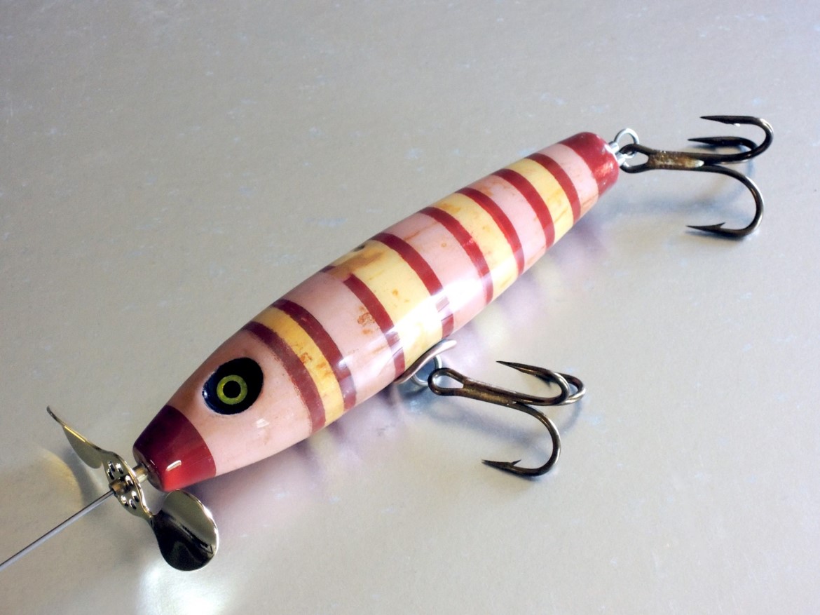 Pink and yellow striped handmade lure