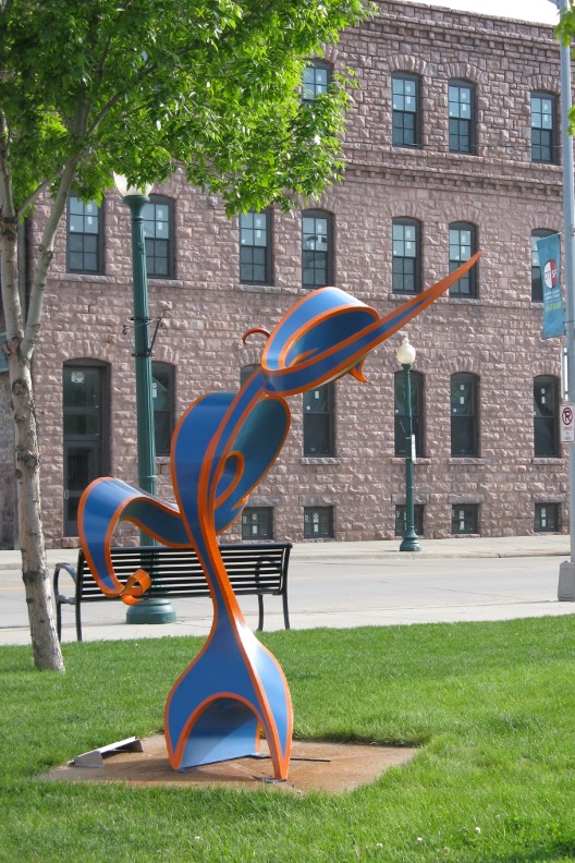 Painted steel sculpture from a distance